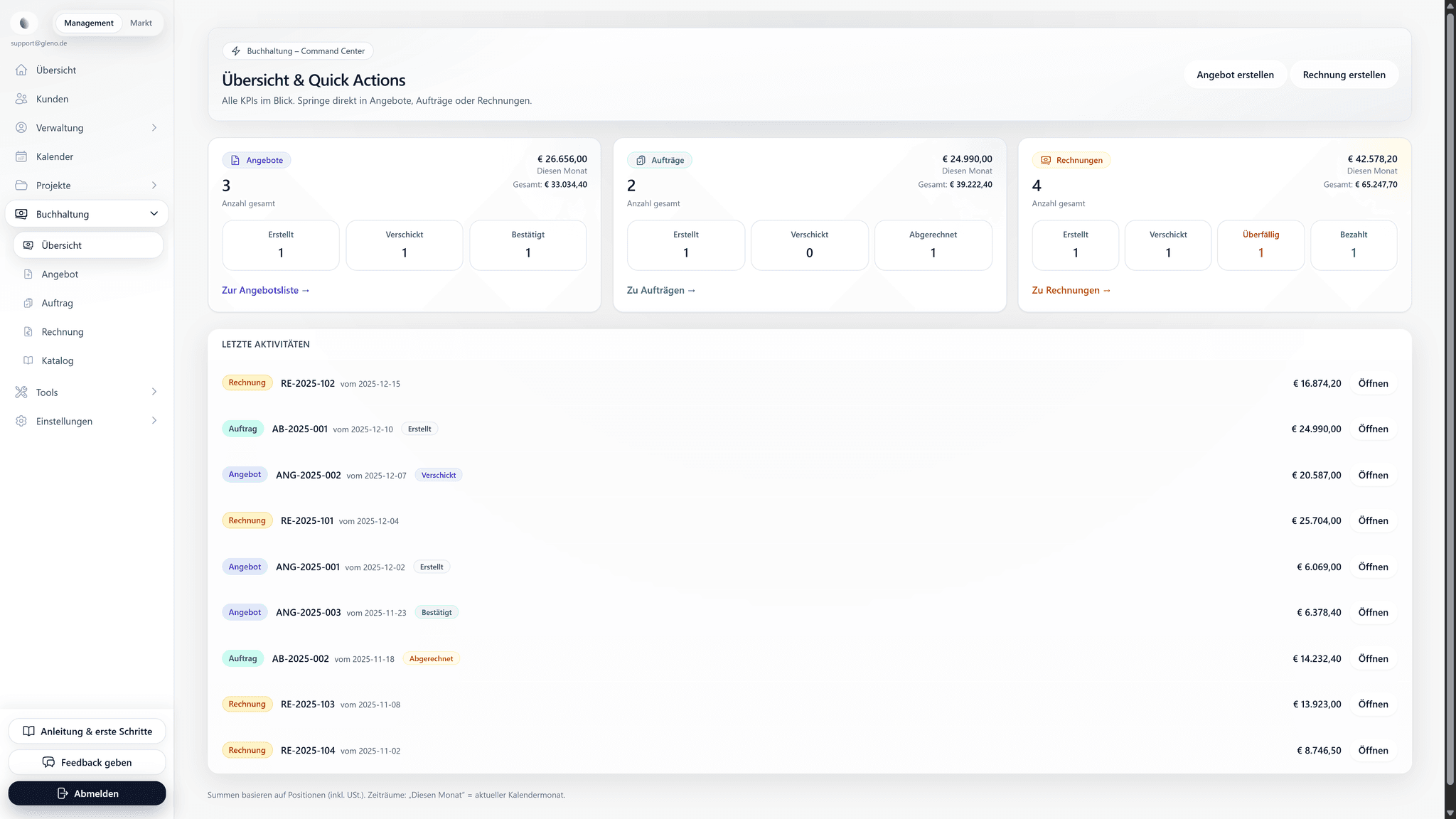GLENO – Buchhaltungs- und Rechnungsübersicht